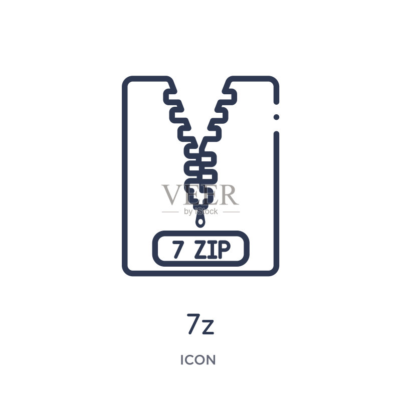 文件类型轮廓系列中的线性7z图标。白色背景上隔离的细线7z矢量。7z潮流插图图标素材