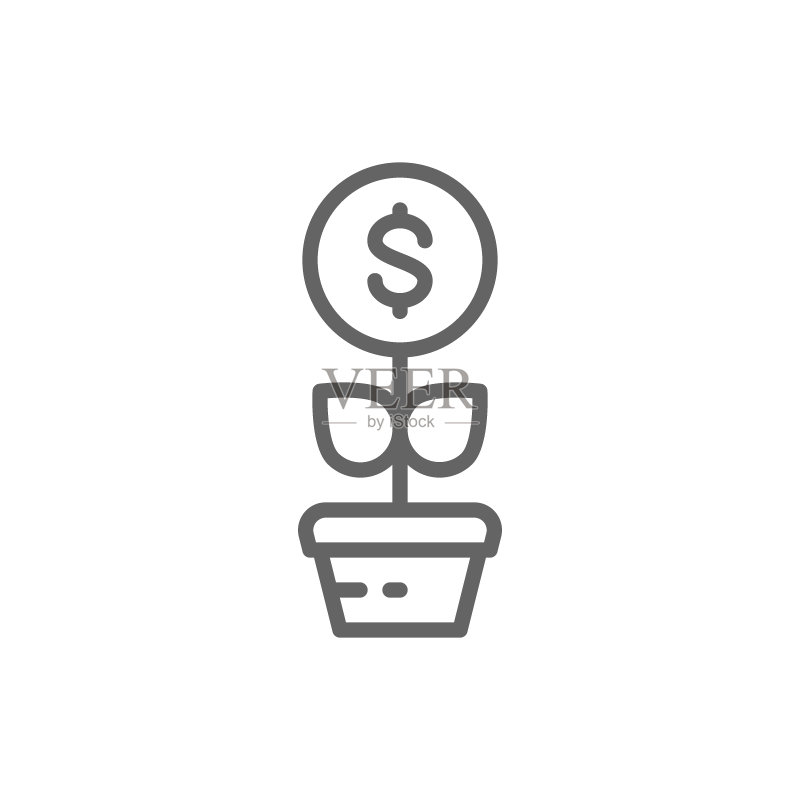 矢量摇钱树：金融投资，储蓄，投资线条图标图标素材