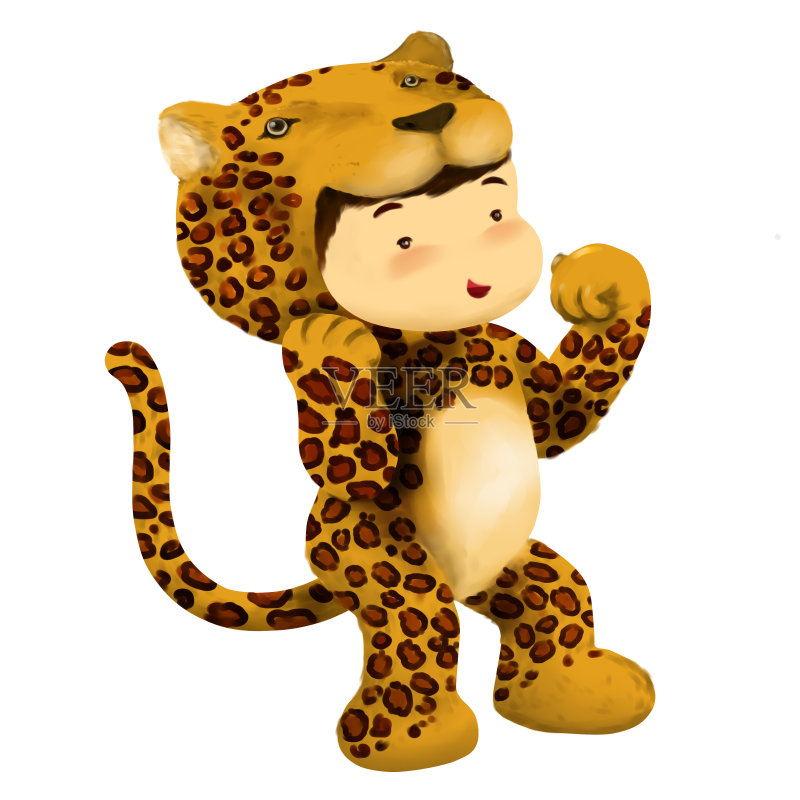 穿着豹纹服装的小孩正版插画素材