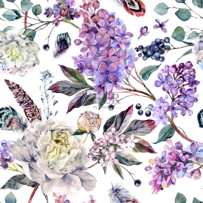 水彩花波西米亚图案正版插画素材
