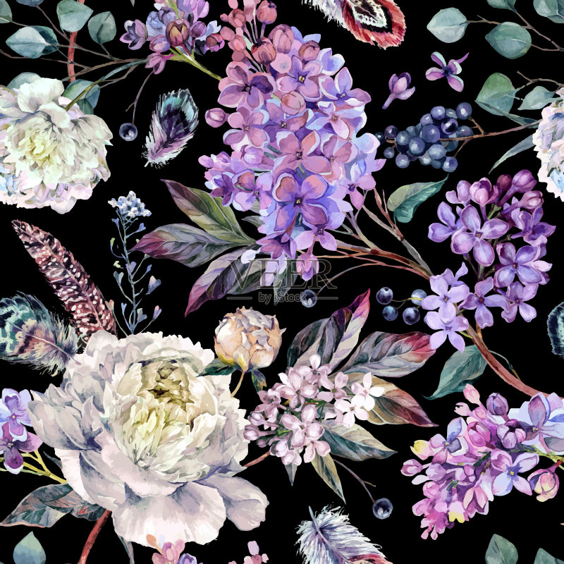 水彩花波西米亚图案正版插画素材