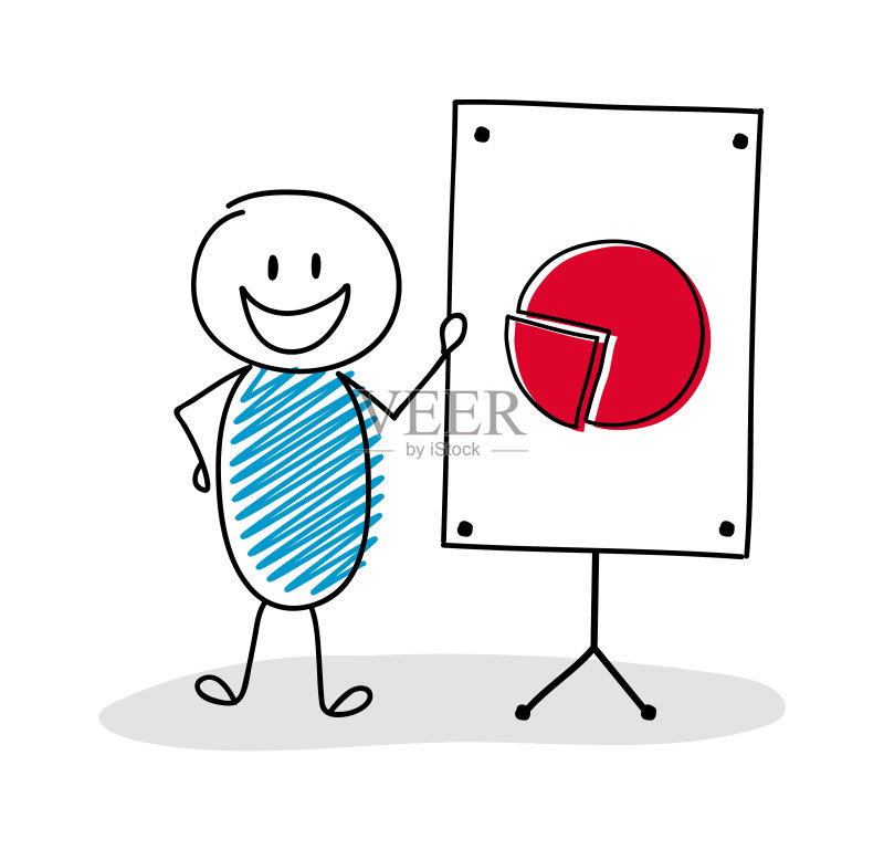 手绘小人与白板和商业图表图标图标素材