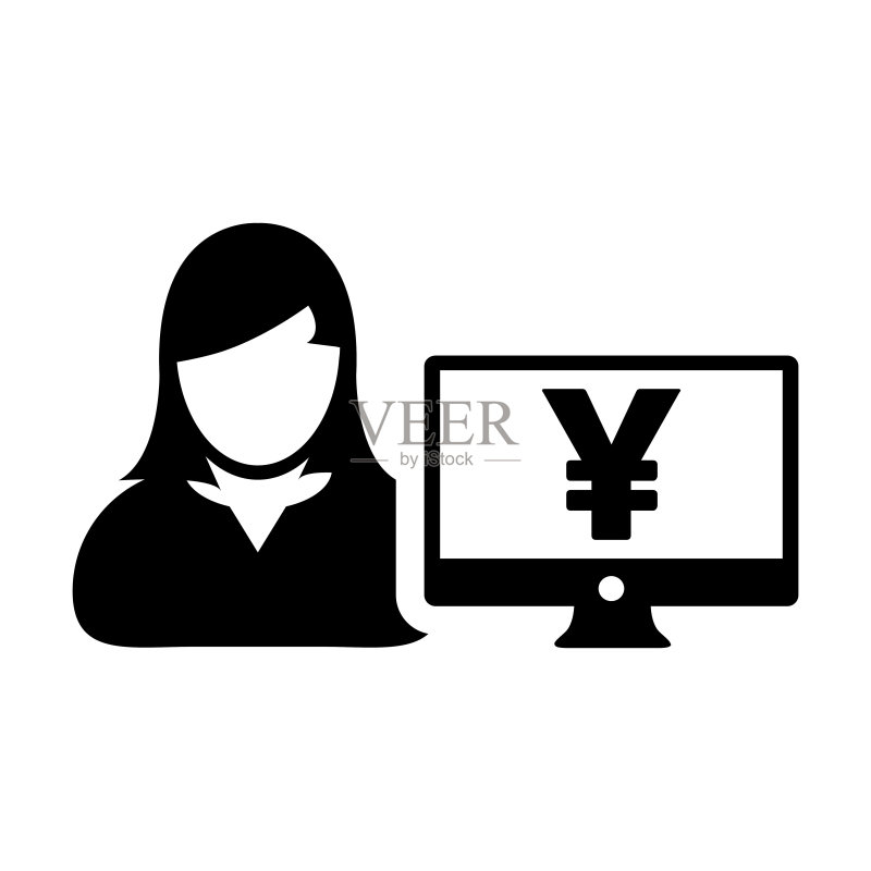 女性用户头像与日元符号和电脑屏幕矢量图标图标素材
