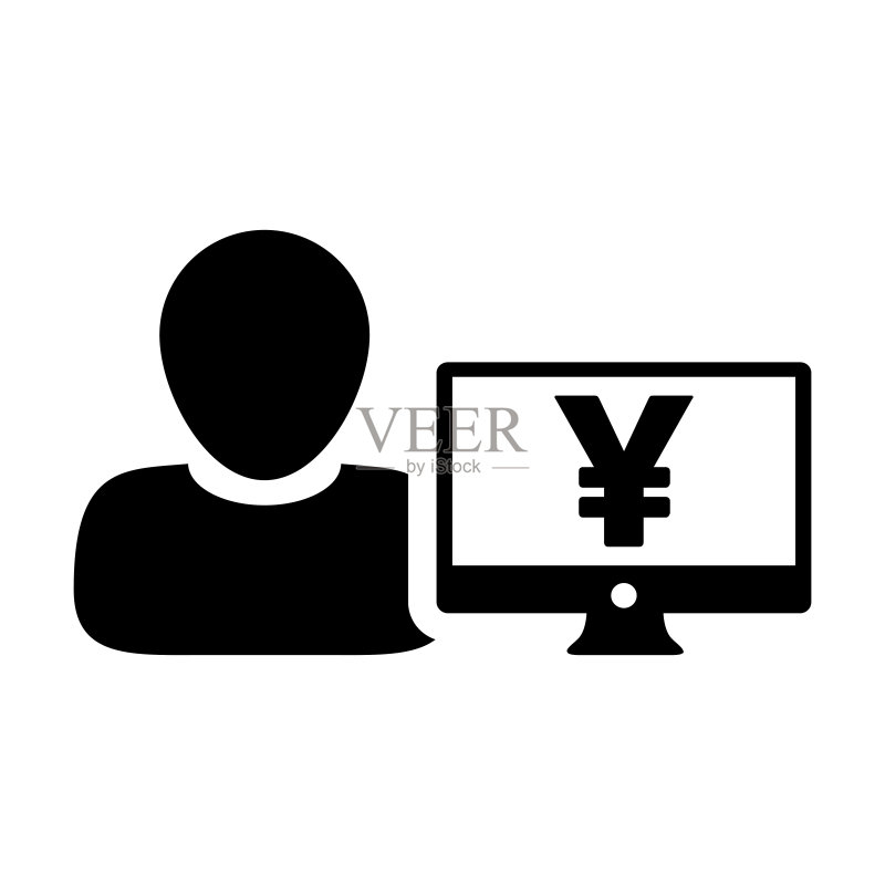 日元符号图标矢量图：电脑显示器上的男性用户头像，用于银行和金融业务图标素材