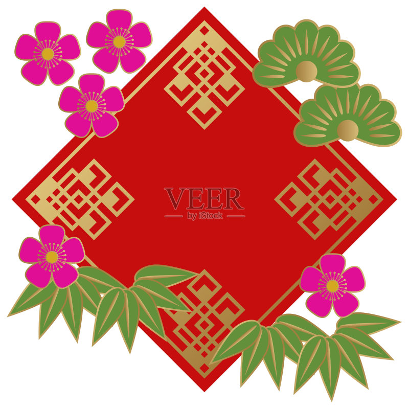 春节框架设计。中国装饰。远东形象。中国风格的相框。正版插画素材