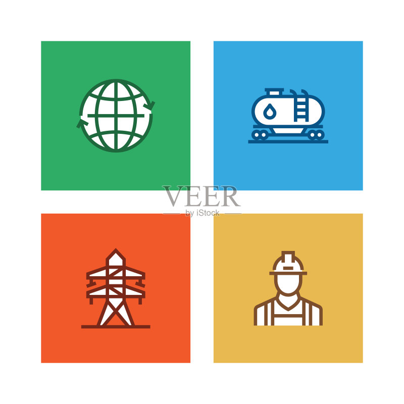 重工业和电力工业线性图标集图标素材