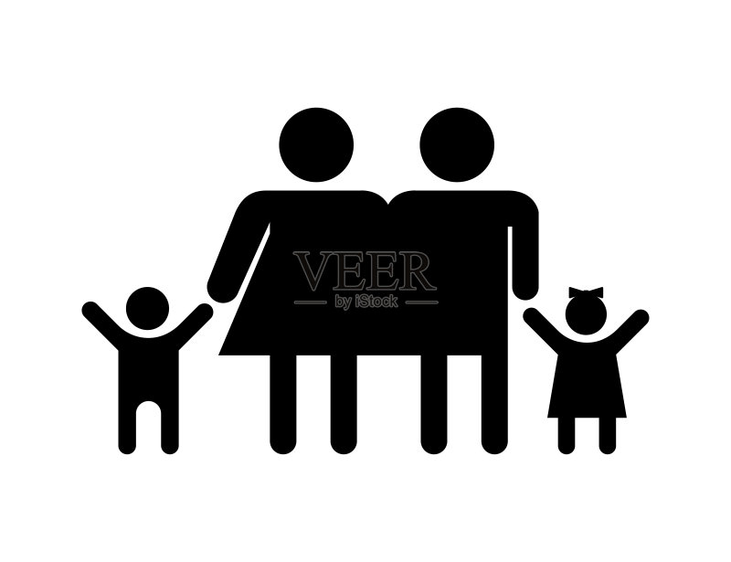 白色背景上的时尚扁平风格家庭图标：男人、女人和孩子图标素材