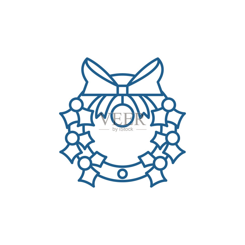 带蝴蝶结的圣诞花环线条图标概念图标素材