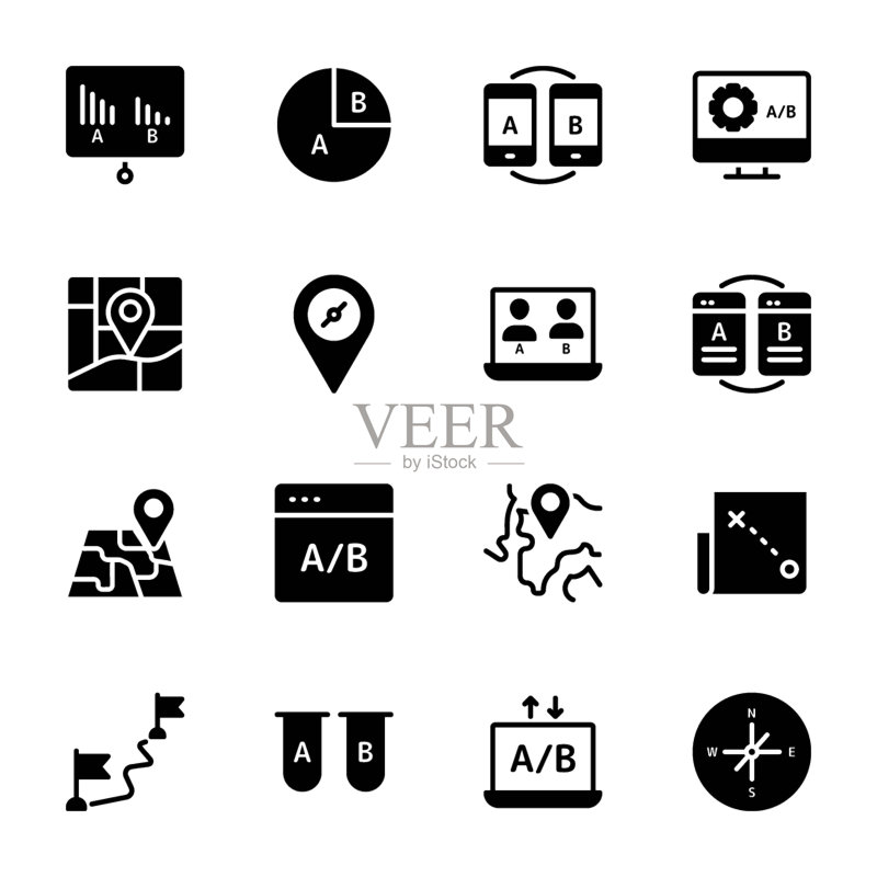 用户流程、旅程地图、AB测试Glyph图标包图标素材