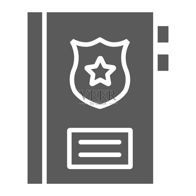 犯罪记录字形图标，笔记和法律，警方报告标志，矢量图形，白色背景上的实体图案图标素材