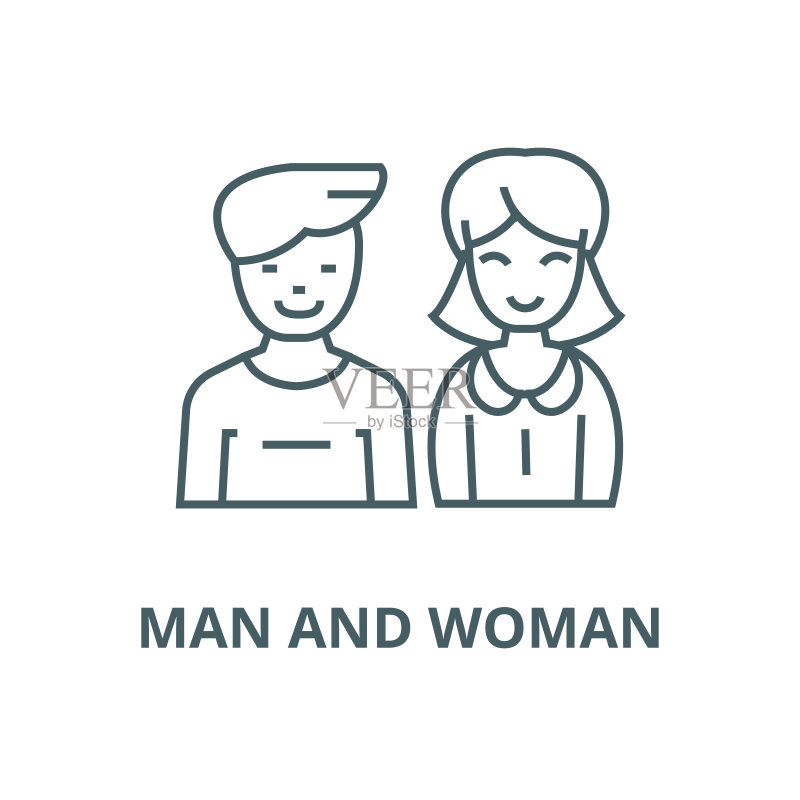 男人和女人矢量线条图标，线性概念，轮廓符号图标素材
