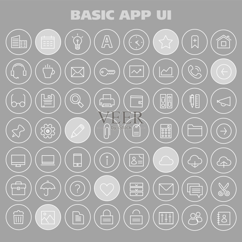 大型基础App UI、UX和Office线性图标集图标素材