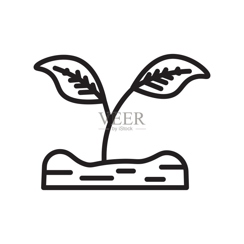 白色背景上的新芽图标矢量符号，新芽logo概念线性符号图标素材