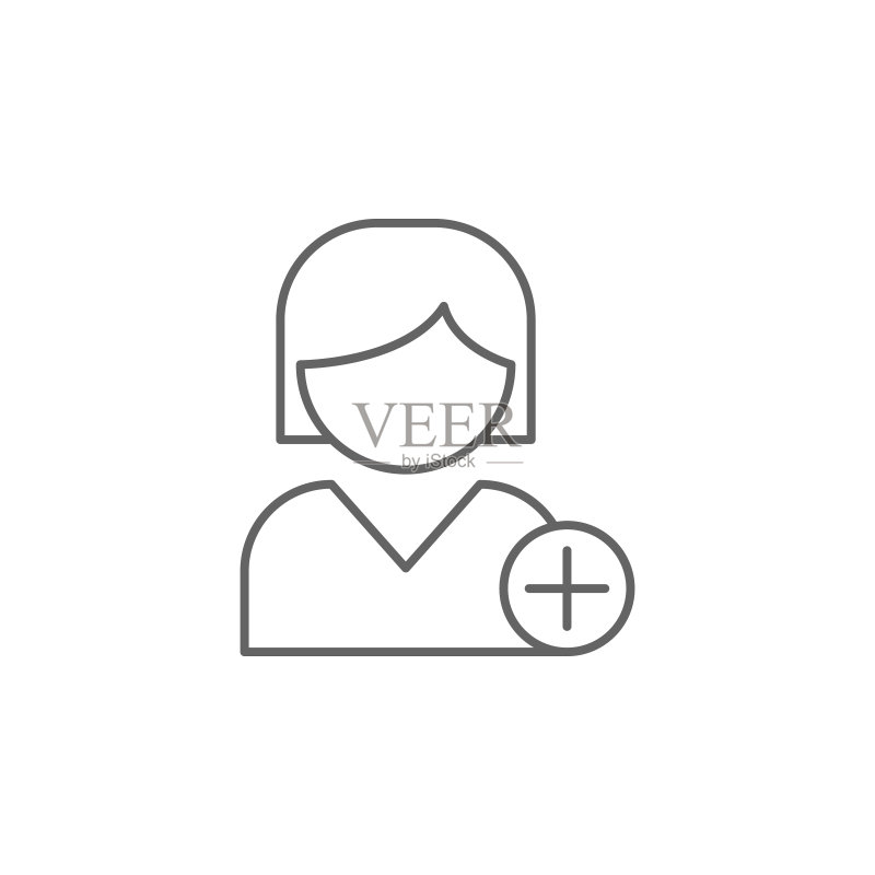 女孩添加朋友轮廓图标，友谊线图标元素，符号和矢量可用于Web、Logo、移动App、UI、UX图标素材