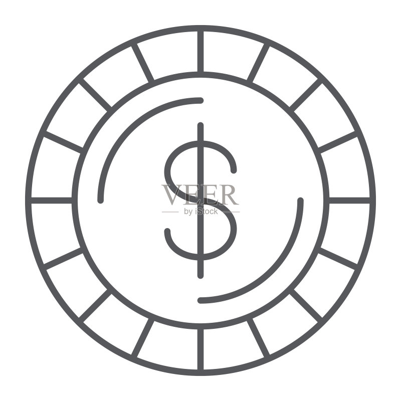 硬币细线图标，金融货币美分符号矢量图形图标素材