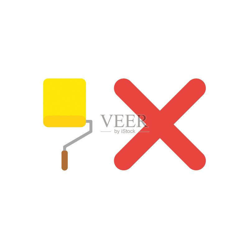 带有X标记的黄色油漆滚筒刷矢量图标概念图标素材