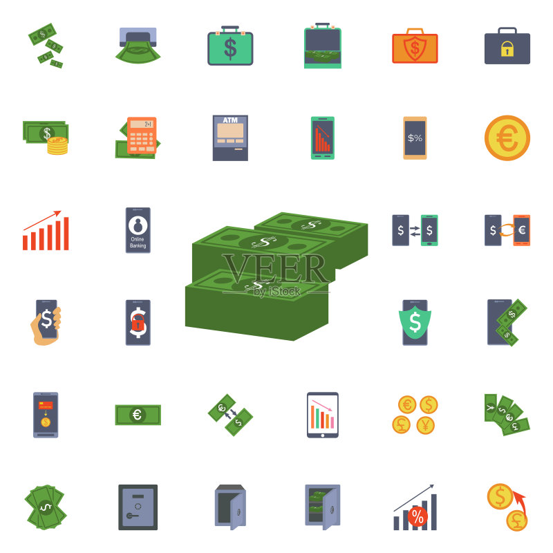 纸币图标：银行通用网站及App设计图标素材