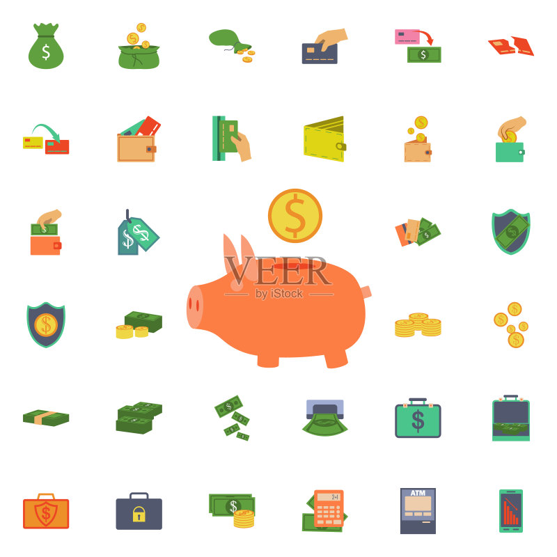 储蓄罐图标：用于网站和App开发的通用银行图标集图标素材