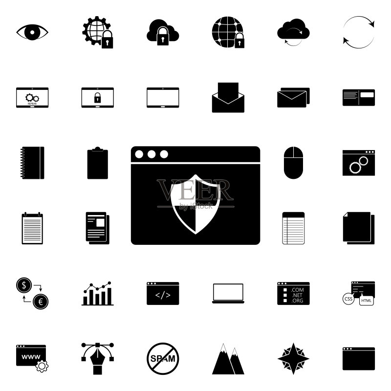 盾牌和钥匙孔图标，用于网站设计和开发、App开发的通用Web集图标素材