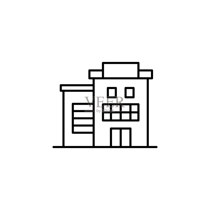 建筑图标：用于UI、UX、网站或移动应用的简单细线条建筑轮廓矢量图标图标素材