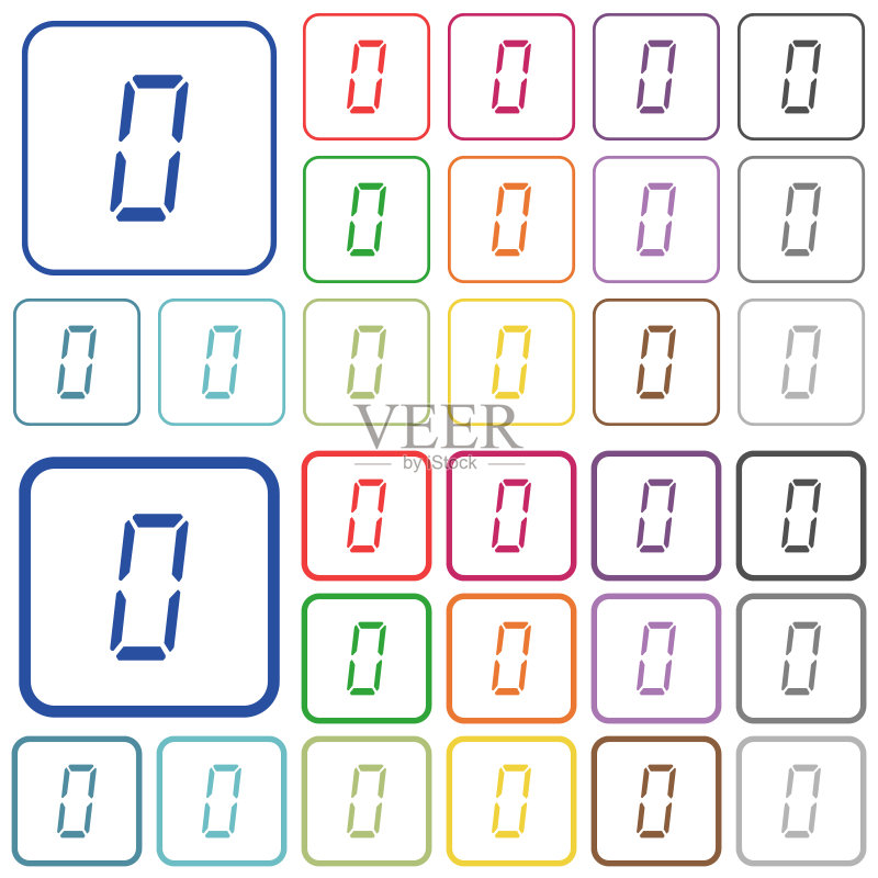 七段式数字0轮廓扁平彩色图标图标素材