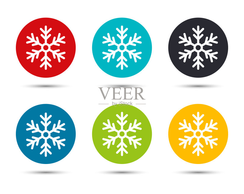 扁平圆形雪花图标按钮图标素材