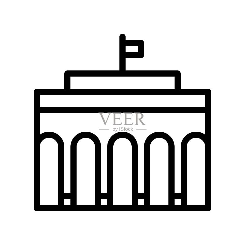 扁平顶部银行入口建筑可编辑轮廓图标图标素材