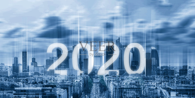 2020年新年以未来城市为背景正版图片素材