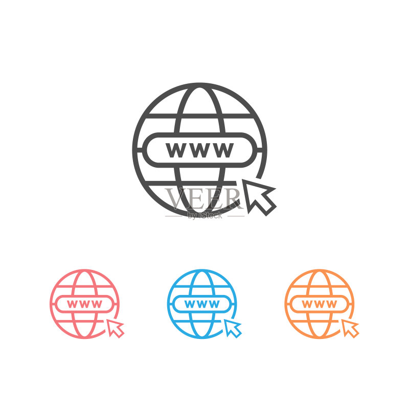 网页图标集矢量图。带有箭头的扁平图标网络互联网地球符号图标素材