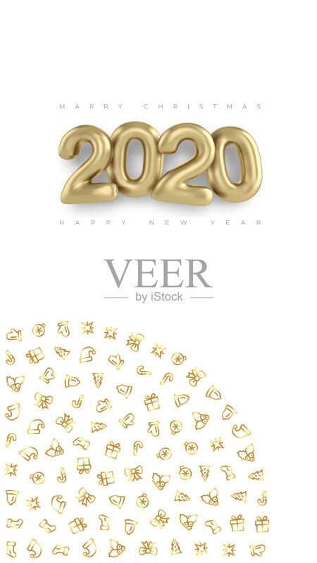 社交媒体故事布局3d黄金题词2020正版插画素材