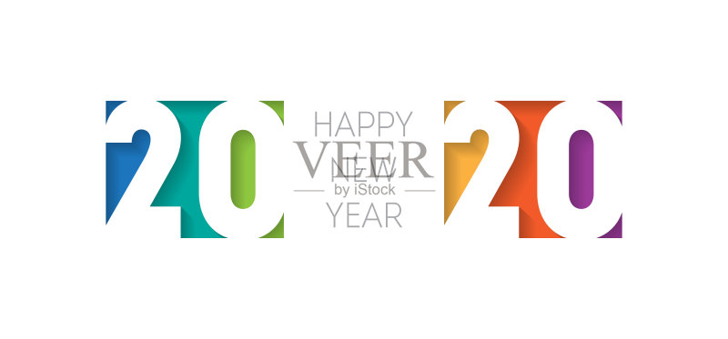 2020年新年快乐横幅。宣传册或日历封面设计模板。20岁的商务日记封面20岁的愿望。剪纸艺术:剪纸的艺术正版模板素材