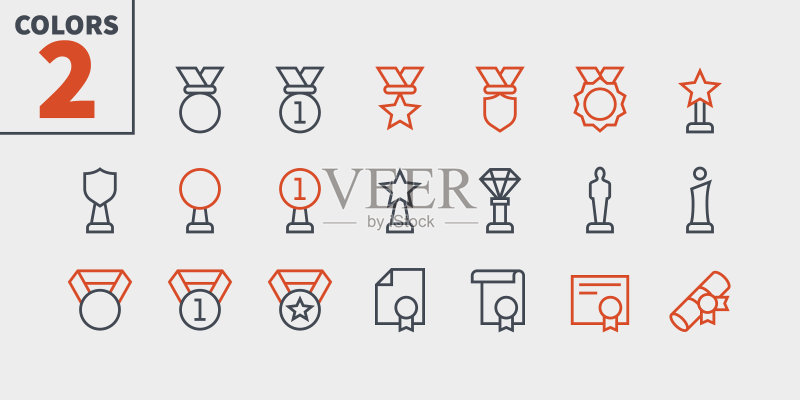 精美的 Awards UI 像素完美矢量细线图标，适用于 Web 图形和应用程序图标素材