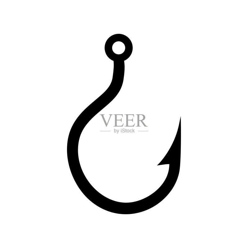 鱼钩图标，logo，白色背景上隔离图标素材