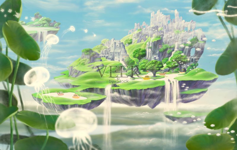 漂浮城堡的幻想正版插画素材