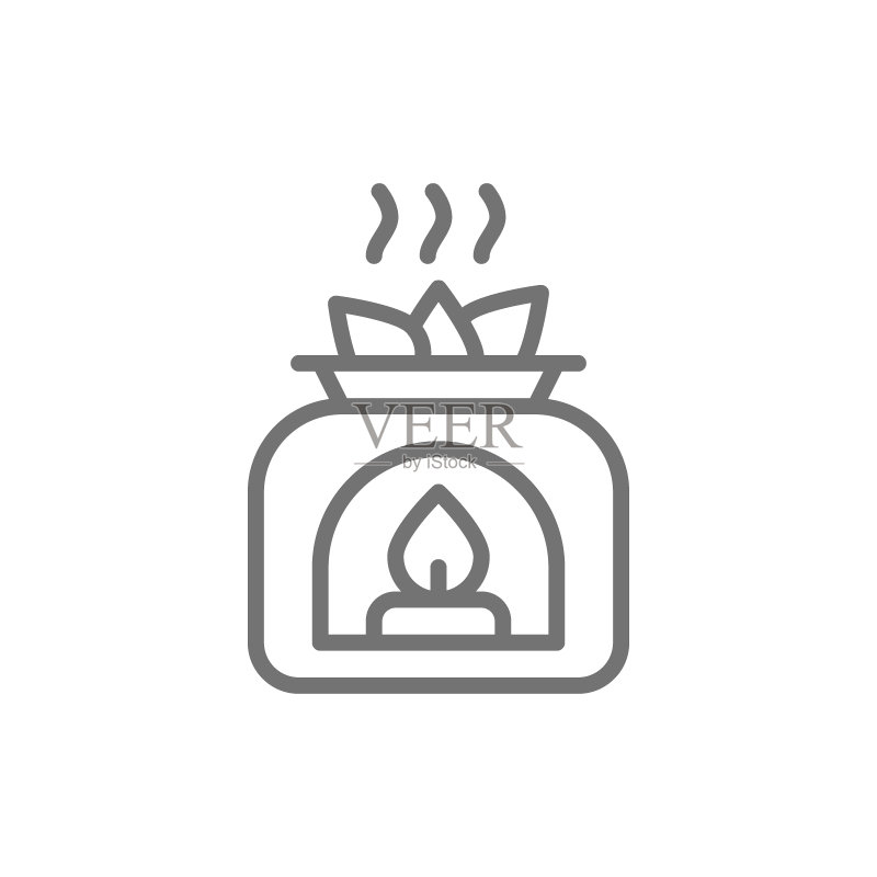 芳香疗法，带精油线的香薰灯图标。图标素材
