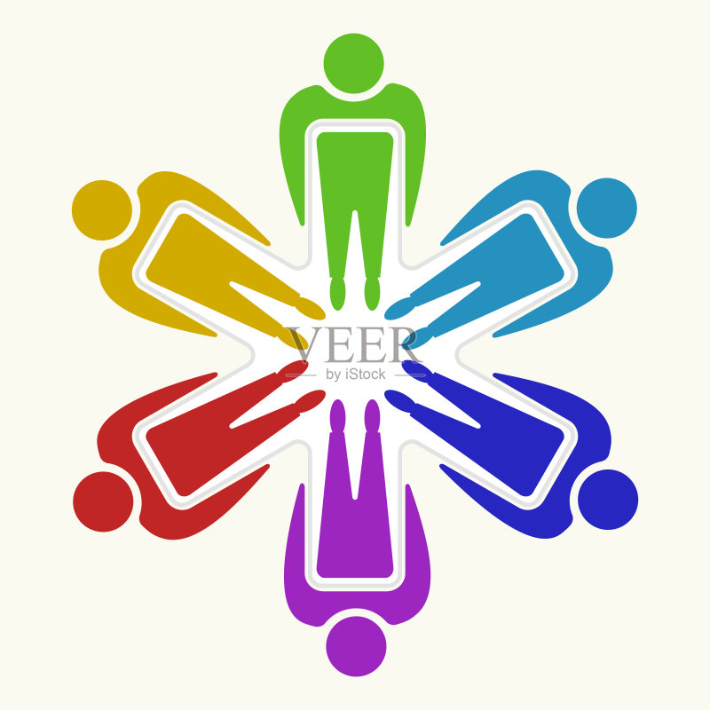人们团队合作图标，呈星星或星号状图标素材