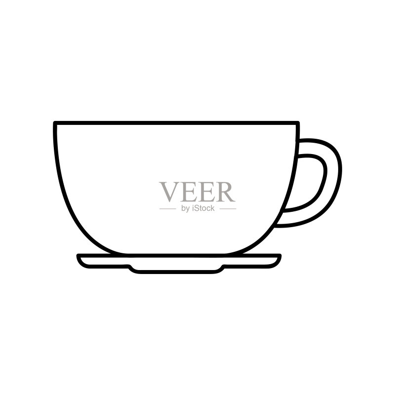 带蒸汽的咖啡红茶线条图标（黑白）图标素材