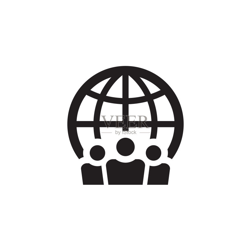 人物与地球：黑色网络图标设计，社交媒体社区概念标志，团队友谊象征，矢量图图标素材