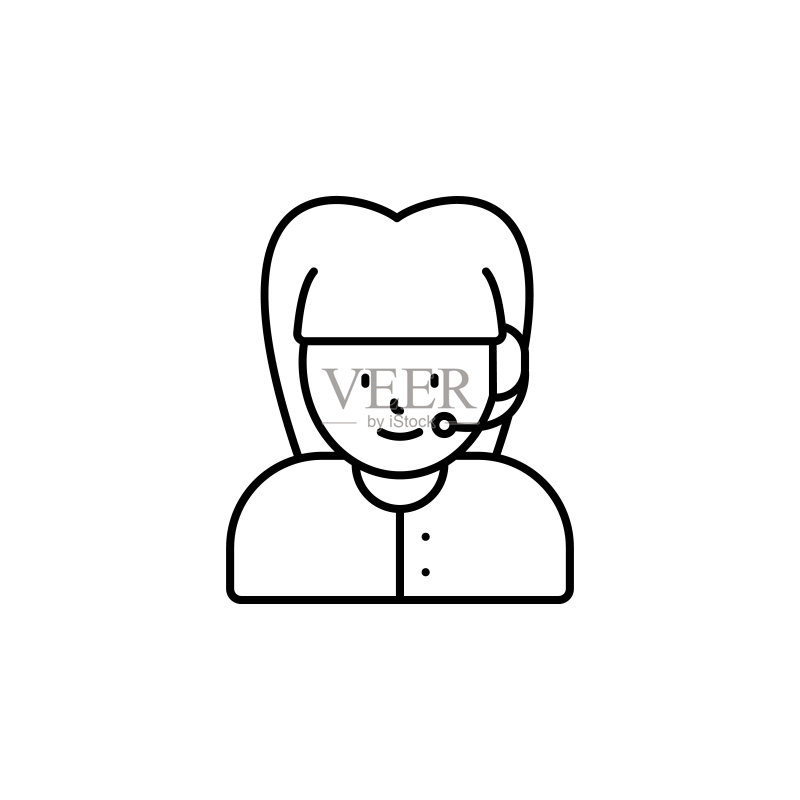 白色背景上的呼叫中心女孩线条图标图标素材
