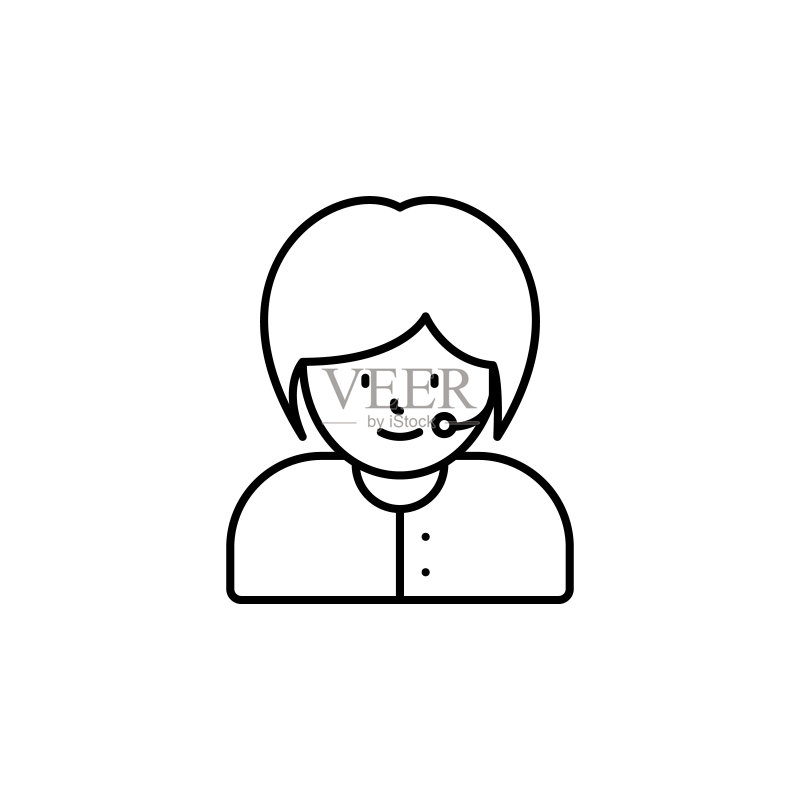 白色背景上的呼叫中心女孩线条图标图标素材