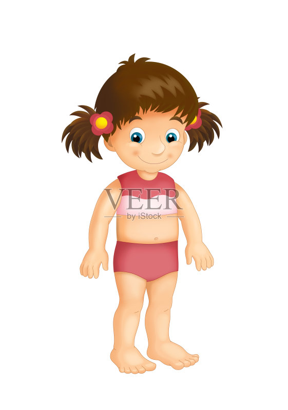 白色背景上的女孩的卡通场景正版元素素材