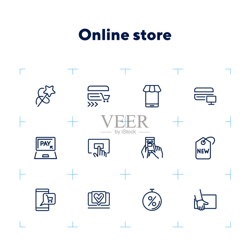在线商店线性图标集图标素材