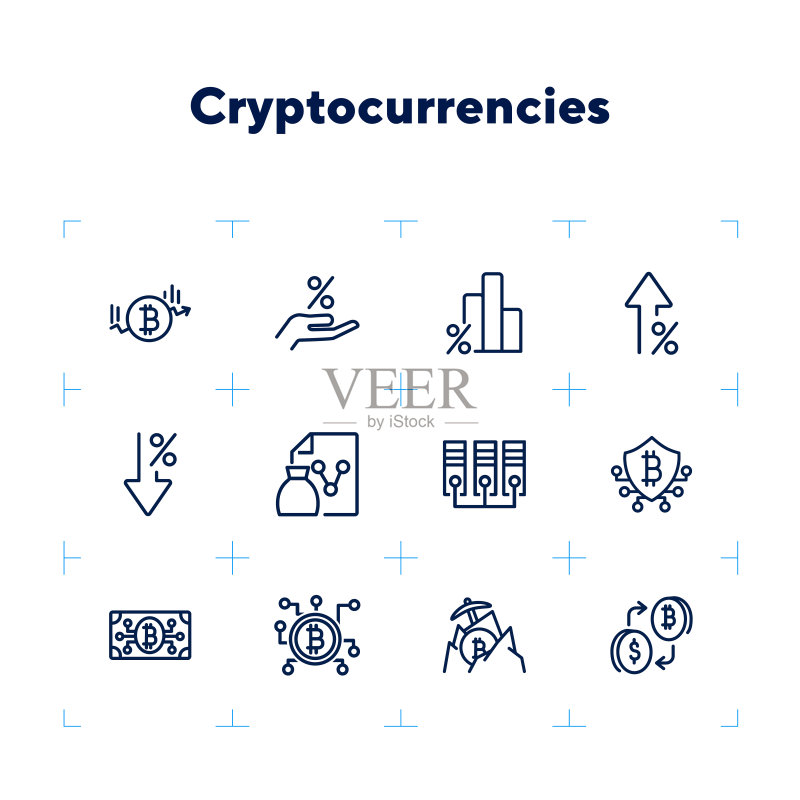 加密货币线性图标集图标素材