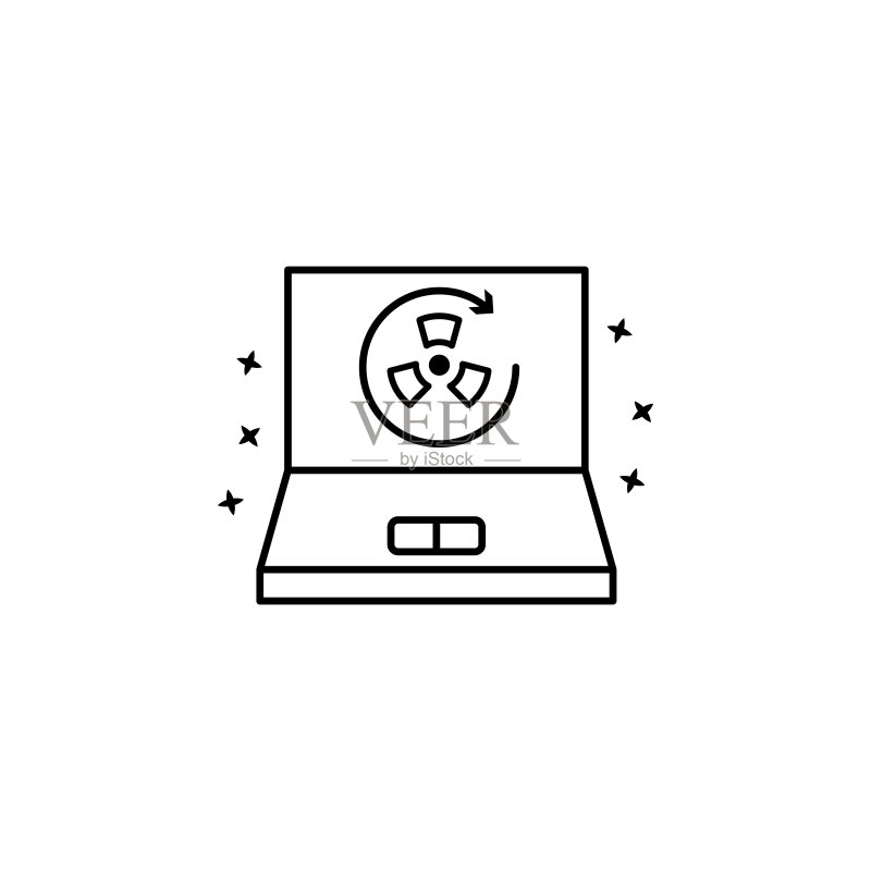 电脑核图标，用于UI和UX网站或移动应用程序的核能图标的简单线条轮廓矢量图标素材