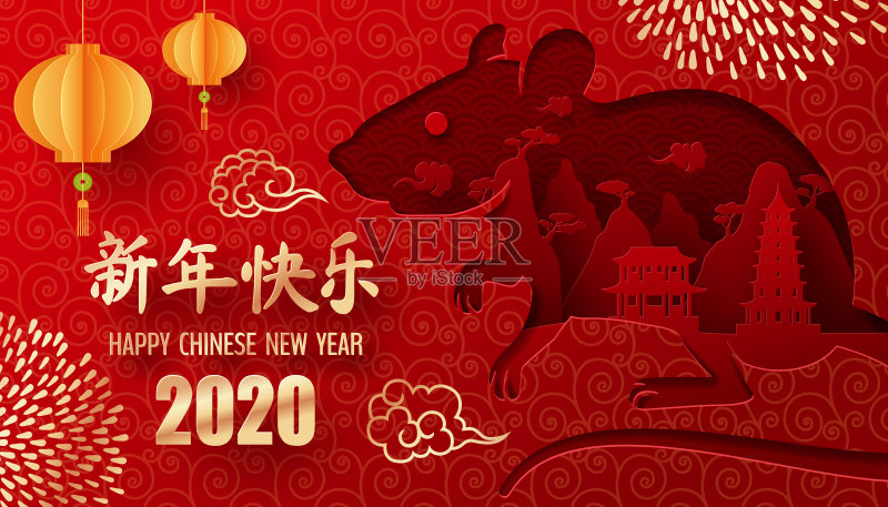 中国新年的纸艺正版模板素材