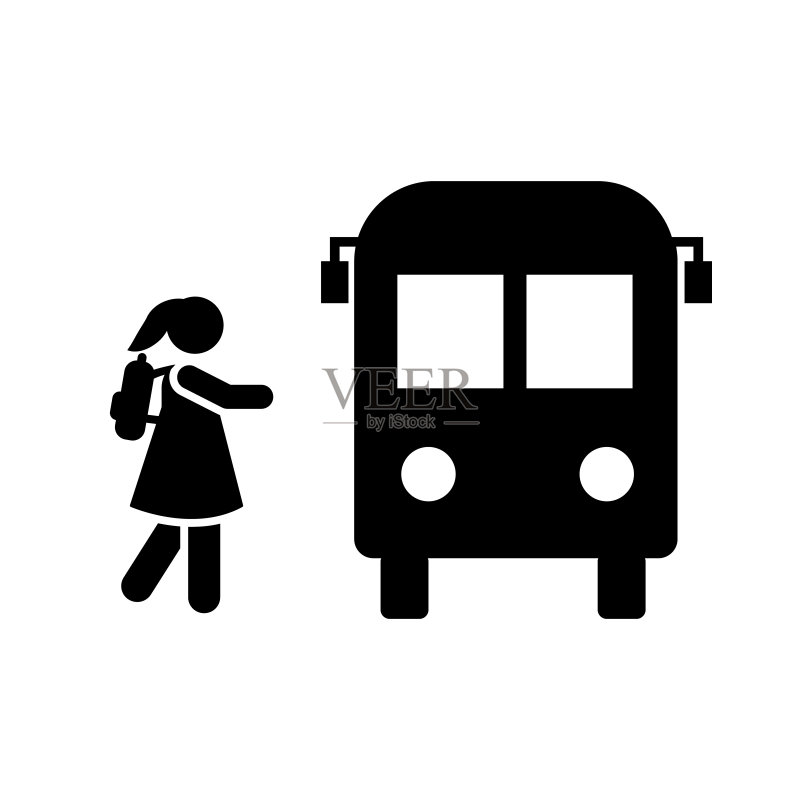 女学生乘坐校车象形图图标图标素材