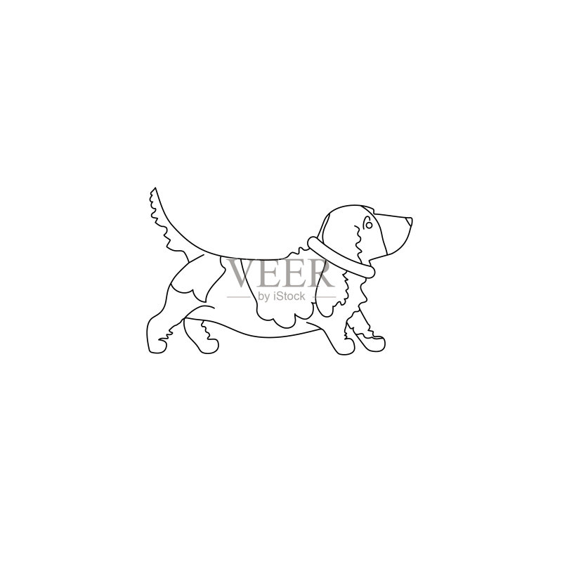 巴吉度猎犬的有趣线条风格图标。可爱的家庭犬。图标素材