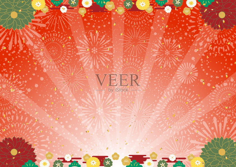 新年设计以鲜花为背景正版插画素材