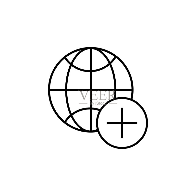 加号图标。简单的线条轮廓矢量地球图标，适用于UI和UX、网站或移动应用程序图标素材