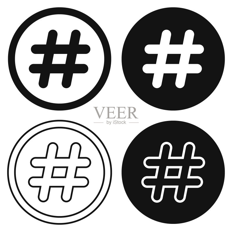 话题标签扁平风格图标形状。社交媒体Logo符号标志。话题标签Feed按钮。矢量图。白色背景隔离图标素材